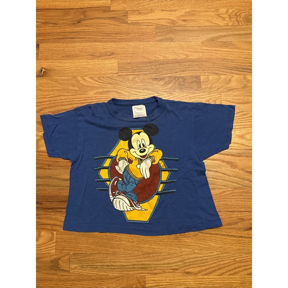 Vintage Disney Mickey Mouse Blue Kids T-Shirt Size 7 Single Stitch